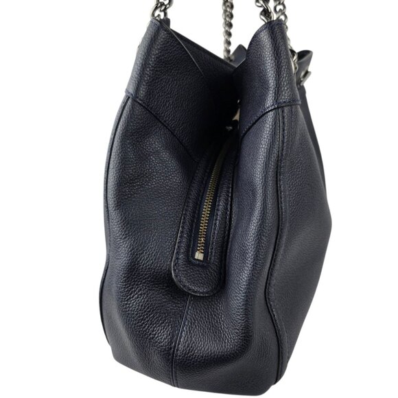 Coach Edie Turnlock Edie Shoulder Bag in Pebble Navy Blue Leather 13" x 11" x 5" - Picture 5 of 11